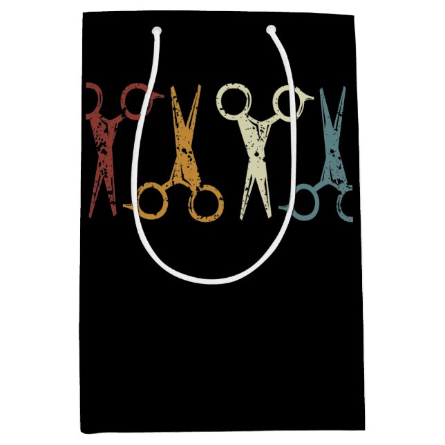 Sac Cadeau Moyen Barbier et coiffeur, ciseaux de grunge (Devant)