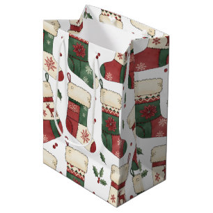 Sac Cadeau Moyen Bas de Noël patchwork rouge vert blanc
