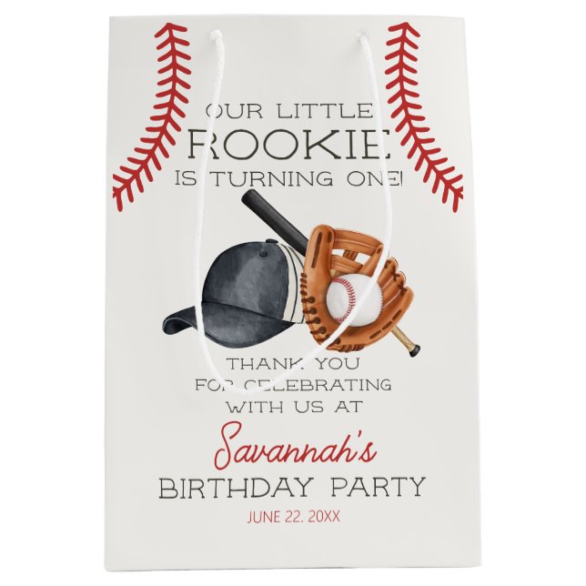 Sac Cadeau Moyen Baseball Little Rookie Home Run Anniversaire Favor (Devant)