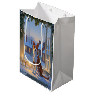 Sac Cadeau Moyen Basenji avec lumières de Noël vacances