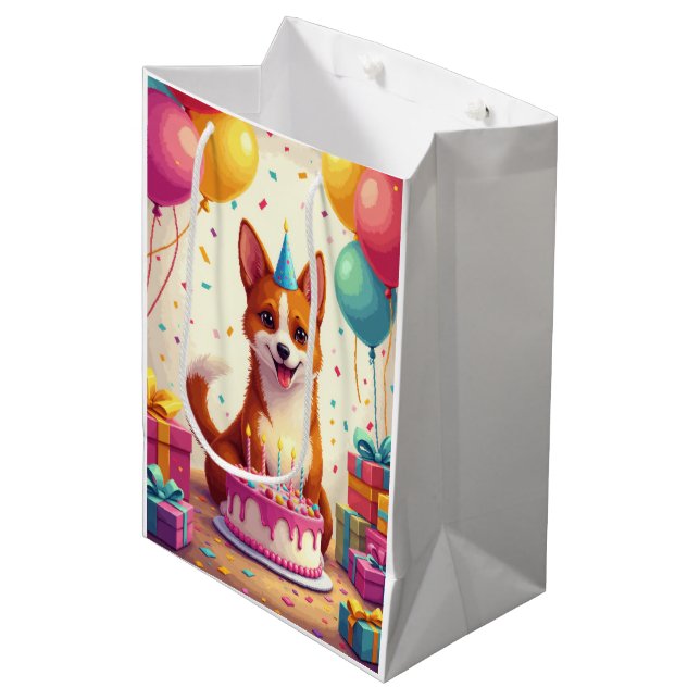 Sac Cadeau Moyen Basenji Birthday Celebration (Devant Angle)