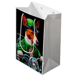 Sac Cadeau Moyen Basenji Chien conduisant vélo St. Patrick's Day