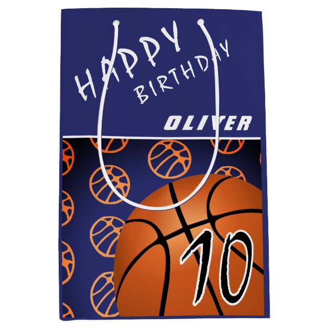 Sac Cadeau Moyen Basket Ball Sports Moderne Joyeux Anniversaire Enf (Devant)