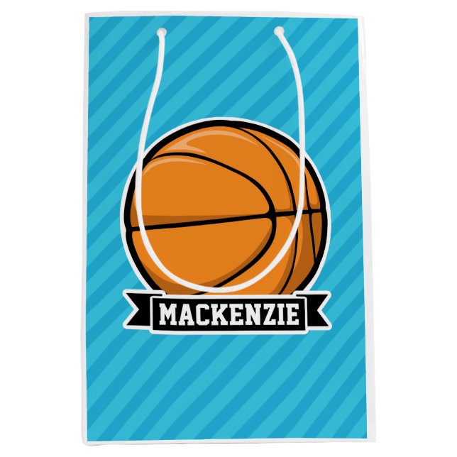 Sac Cadeau Moyen Basket-ball sur Sky Blue Stripes (Devant)