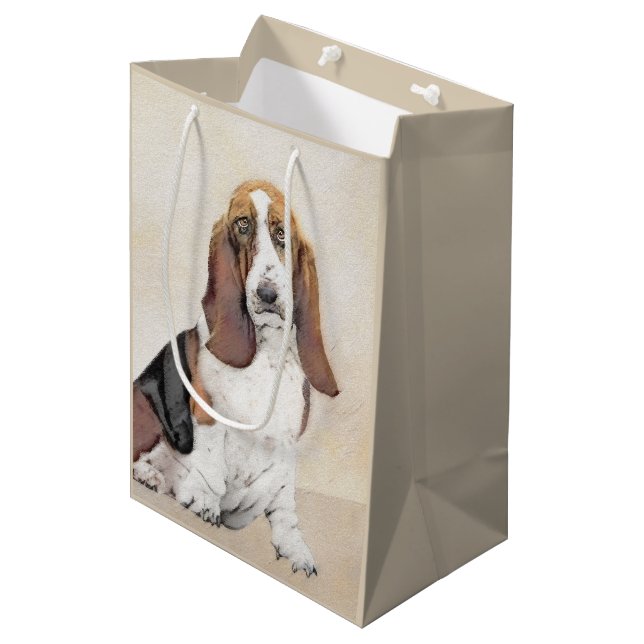 Sac Cadeau Moyen Basset Hound Peinture - Cute Original Chien Art (Devant Angle)
