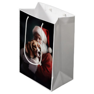 Sac Cadeau Moyen Beagle avec le Père Noël Festif Noël