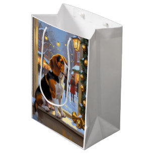 Sac Cadeau Moyen Beagle avec lumières de Noël vacances