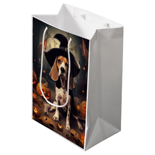 Sac Cadeau Moyen Beagle Citrouille Halloween effroi (Devant Angle)