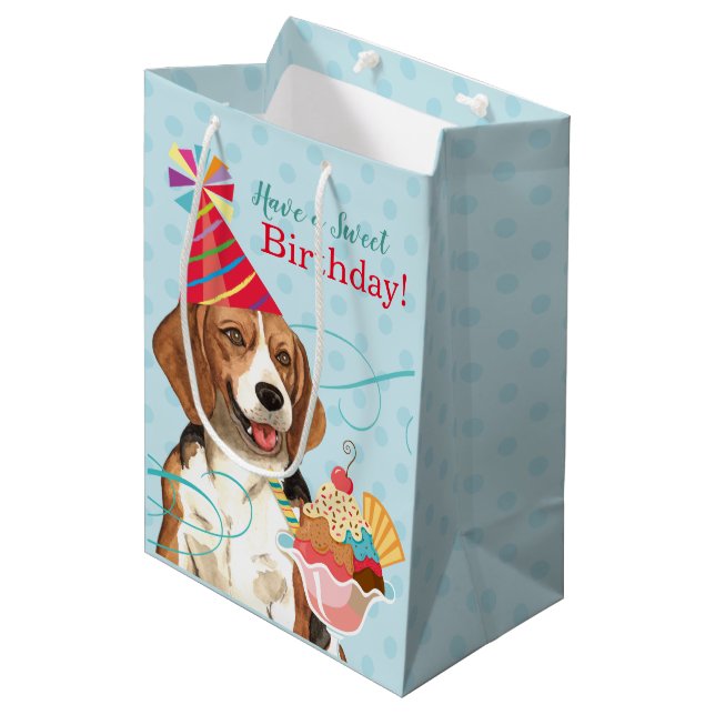 Sac Cadeau Moyen Beagle doux d'anniversaire (Devant Angle)