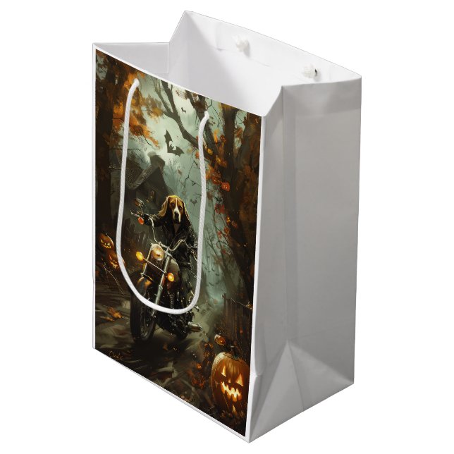Sac Cadeau Moyen Beagle équitation moto Halloween effroi (Devant Angle)