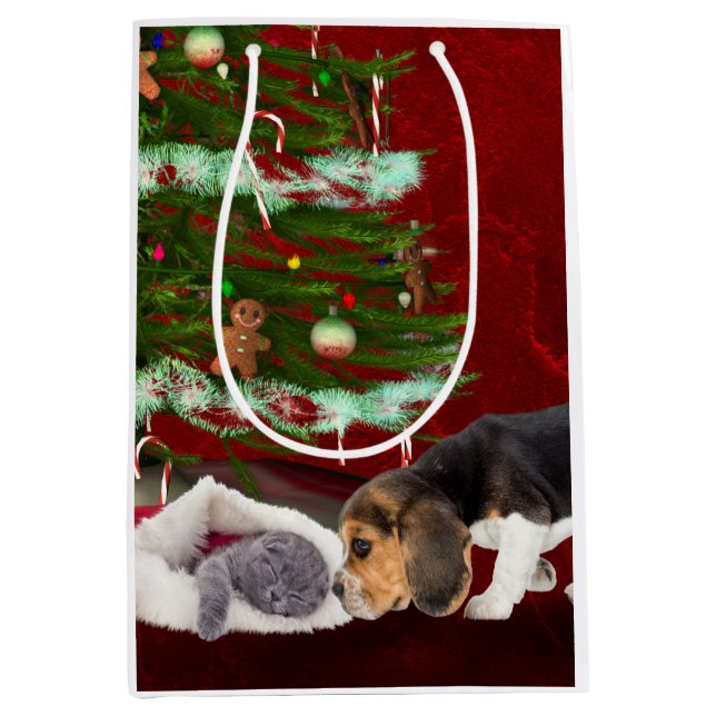 Sac Cadeau Moyen Beagle et Noël vilain de minou (Devant)