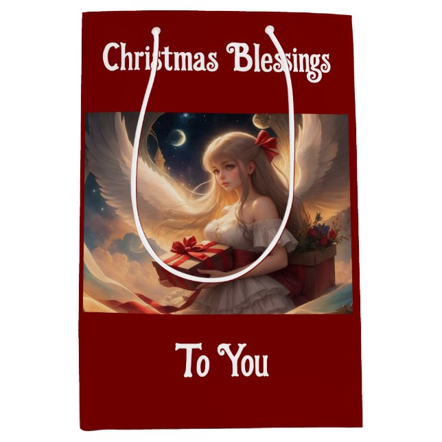 Sac Cadeau Moyen Beau Ange Avec Cadeaux Cadeaux Cadeaux (Devant)