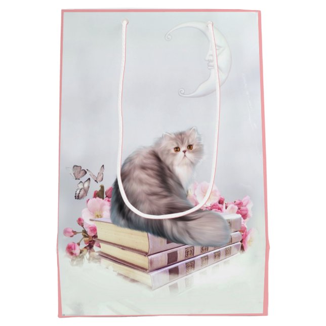 Sac Cadeau Moyen Beau chat perse avec des livres (Dos)