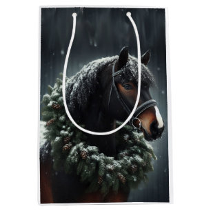 Sac Cadeau Moyen Beau Cheval Blanc Noir Equestre Animal Amour