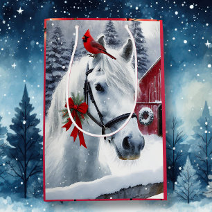 Sac Cadeau Moyen Beau Cheval de Vacances avec Cardinal