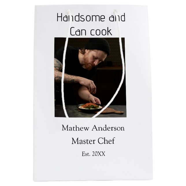 Sac Cadeau Moyen Beau et peut cuisiner ajouter nom master chef date (Devant)