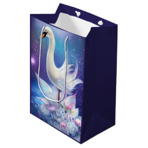 Sac Cadeau Moyen Beau Imaginaire cygne blanc avec fleurs