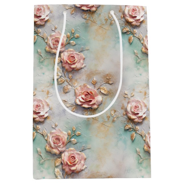 Sac Cadeau Moyen Beau Romantique Rose rose rose Roses romantiques (Devant)