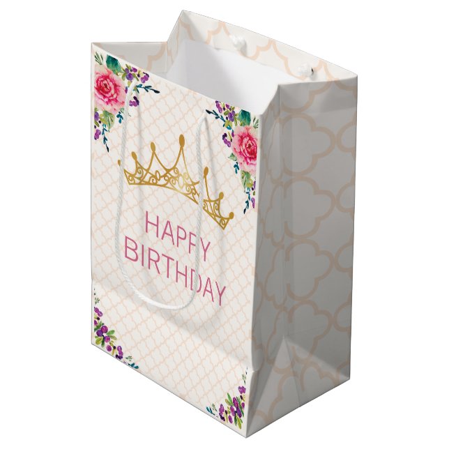 Sac Cadeau Moyen Beau Shabby Floral Chic Anniversaire (Devant Angle)