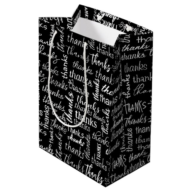 Sac Cadeau Moyen Beaucoup Merci Texte Blanc En Noir (Dos Angle)