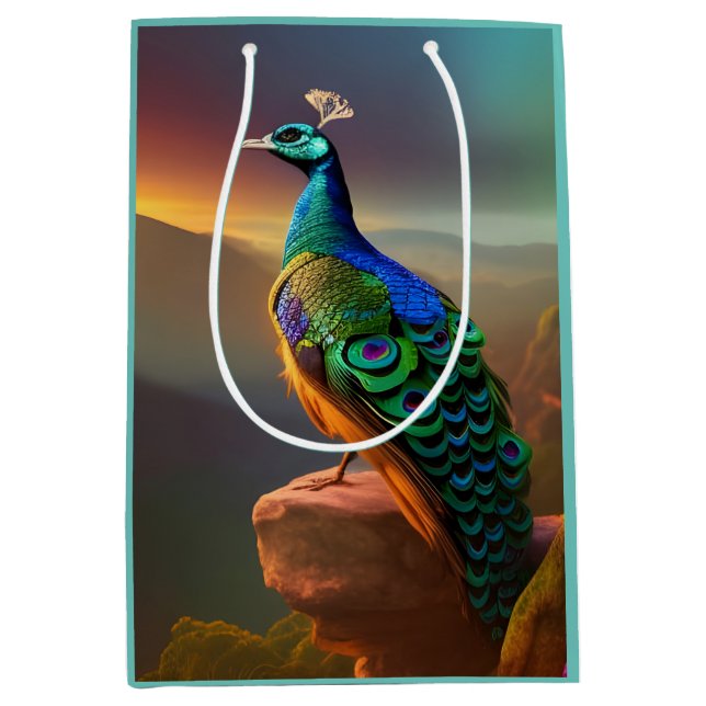 Sac Cadeau Moyen Beautiful Peacock accueille la journée (Devant)