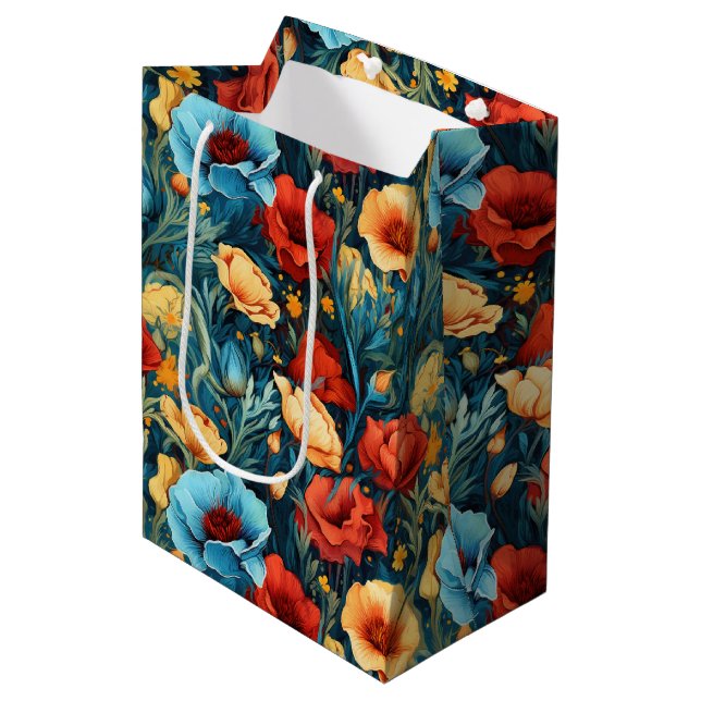 Sac Cadeau Moyen Beautiful Yellow Blue and Red Flowers Wine, Small, (Devant Angle)