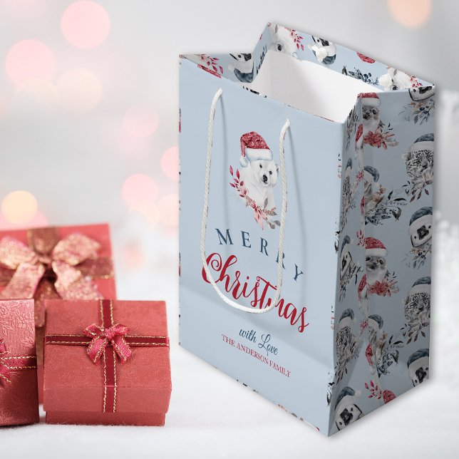 Sac Cadeau Moyen Beaux animaux sauvages en motif de Noël à Santa ha (Créateur téléchargé)