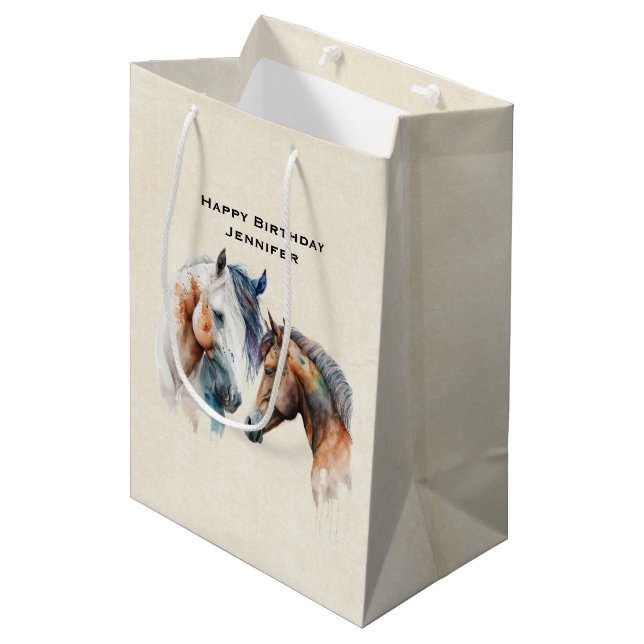 Sac Cadeau Moyen Beaux Chevaux Style Boho Occidental (Devant Angle)