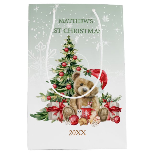 Sac Cadeau Moyen Bébé 1er Noël Teddy Ours Moyen Cadeau (Devant)