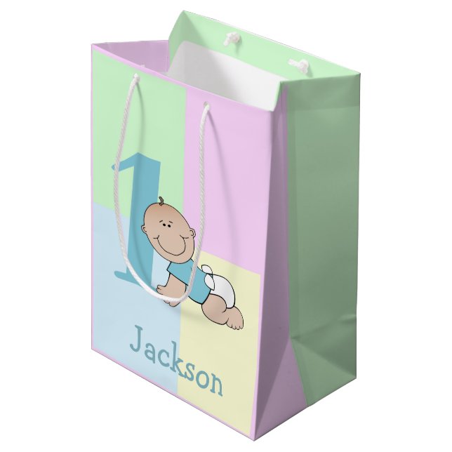 Sac Cadeau Moyen Bébé mignon Cartoon 1er anniversaire (Devant Angle)
