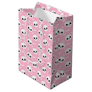 Sac Cadeau Moyen Bébé Mignon Crâne Rose et Os Motif Halloween