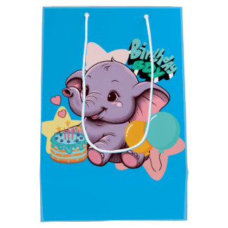 Sac Cadeau Moyen Bébé mignon Eléphant Anniversaire garçon