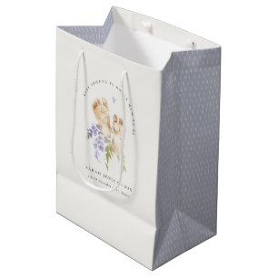 Sac Cadeau Moyen Bébé mignon Pieds bleu Floral Baby shower garçon