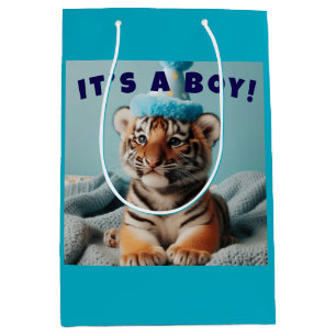 Sac Cadeau Moyen Bébé mignon Révéler Garçon Bleu Bébé Tiger