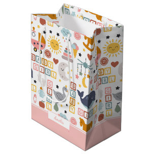 Sac Cadeau Moyen Bébé mignonne fille Motif rose avec Baby shower de
