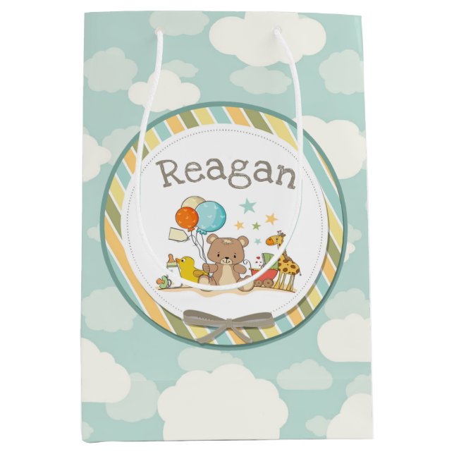 Sac Cadeau Moyen Bébé personnalisé Teddy Ours Giraffe caoutchouc Du (Devant)