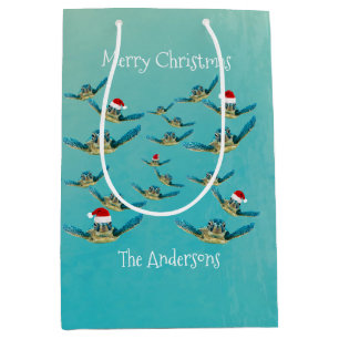 Sac Cadeau Moyen Bébé tortue de mer en chapeaux de Santa Papier d'e