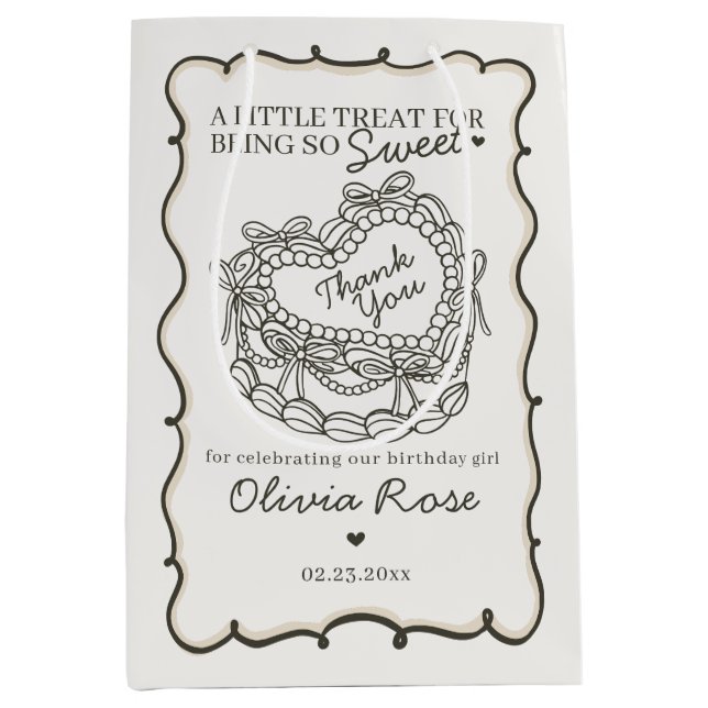 Sac Cadeau Moyen Beige Bow Retro Coquette gâteau Coquette Anniversa (Devant)