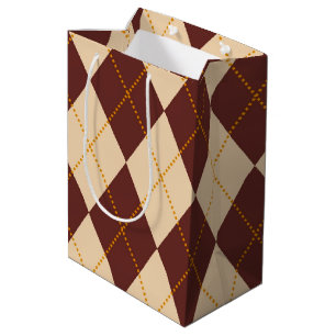 Sac Cadeau Moyen Beige Brown Automne Jacquard d'automne Diamant Mot