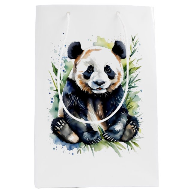 Sac Cadeau Moyen Belle aquarelle Panda Bear (Devant)
