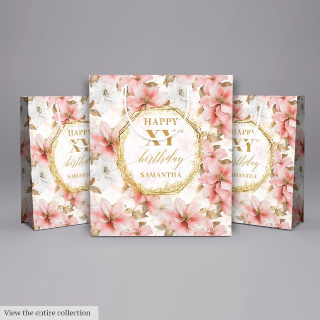 Sac Cadeau Moyen Belle Aquarelle rose pâle 90 Anniversaire (Lovely Light Pink Watercolor Birthday Gift Bag

)