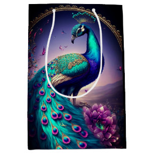 Sac Cadeau Moyen Belle Elégante Peacock Oiseau Faune Art