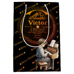 Sac Cadeau Moyen Belle Enfant Piano Victor Record Bronze Noir