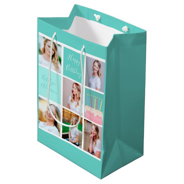 Sac Cadeau Moyen Belle Fille Anniversaire Photo Collage Personnalis (Devant Angle)