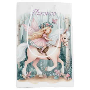Sac Cadeau Moyen Belle fille fée chevauchant dans une forêt enchant