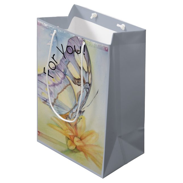 Sac Cadeau Moyen Belle Fleur Jaune Papillon (Devant Angle)