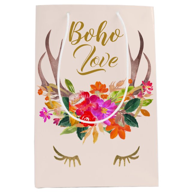 Sac Cadeau Moyen Belle floraison Boho Love Reindeer Antlers Lashes (Devant)
