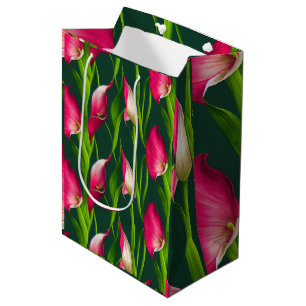 Sac Cadeau Moyen Belle Flore Gras Rose & Vert Calla Lilly