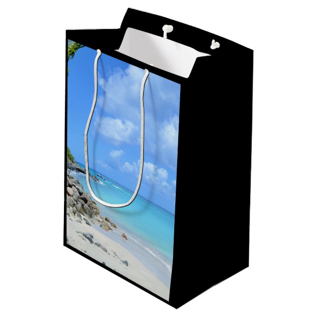Sac Cadeau Moyen Belle Plage Tropicale Turquoise  (Dos Angle)