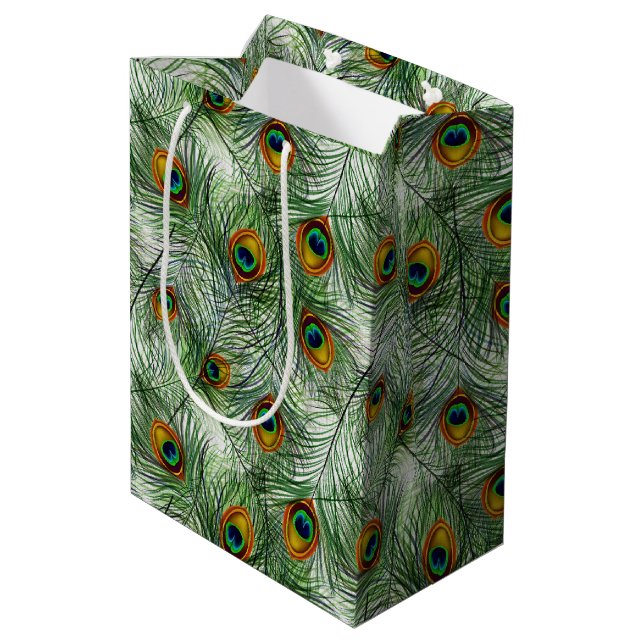 Sac Cadeau Moyen Belle plume verte de paon (Dos Angle)